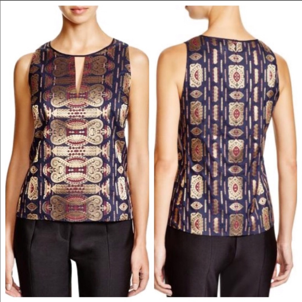Navy/Gold Printed Metallic Jacquard Shell